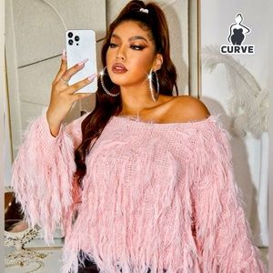 SHEIN SXY Plus Solid Fuzzy Trim Sweater